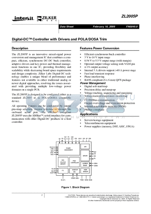 ZL2005PALPFT datasheet - Digital-DC Controller with Drivers and POLA/DOSA Trim