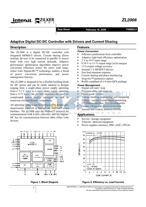 ZL2006ALNFT1 datasheet - Adaptive Digital DC-DC Controller with Drivers and Current Sharing
