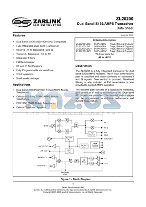 ZL20200LDF1 datasheet - Dual Band IS136/AMPS Transceiver