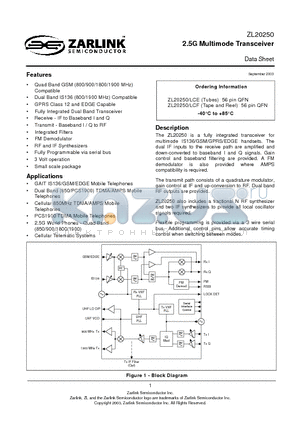 ZL20250LCE datasheet - 2.5G Multimode Transceiver