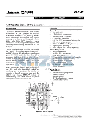 ZL2105 datasheet - 3A Integrated Digital DC-DC Converter