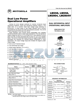 LM258D datasheet - DUAL DIFFERENTIAL INPUT OPERATIONAL AMPLIFIERS