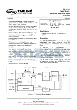 ZL30108LDA datasheet - SONET/SDH Network Interface DPLL