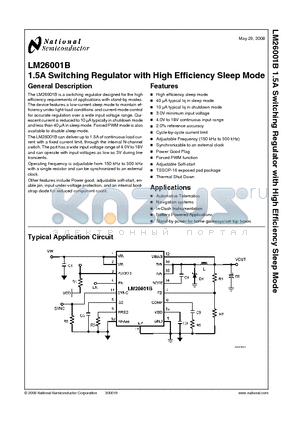 LM26001BMHX datasheet - 1.5A Switching Regulator with High Efficiency Sleep Mode