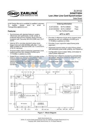 ZL30122 datasheet - SONET/SDH Low Jitter Line Card Synchronizer