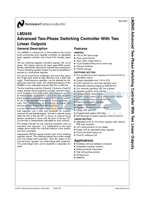 LM2645MTD datasheet - Advanced Two-Phase Switching Controller With Two Linear Outputs