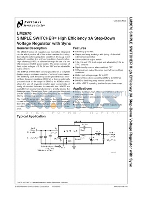 LM2670T-ADJ datasheet - SIMPLE SWITCHER High Efficiency 3A Step-Down Voltage Regulator with Sync