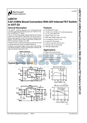 LM2731YMF datasheet - 0.6/1.6 MHz Boost Converters With 22V Internal FET Switch in SOT-23