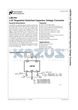 LM2760M5X datasheet - 3.3V Regulated Switched Capacitor Voltage Converter