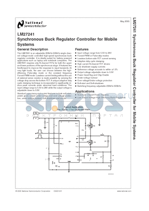 LM27241 datasheet - Synchronous Buck Regulator Controller for Mobile Systems