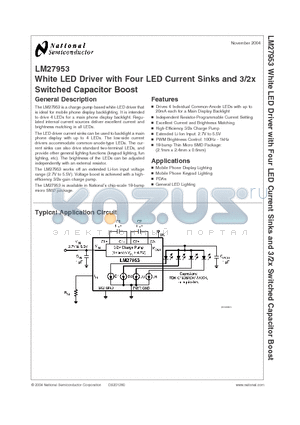 LM27953TLX datasheet - White LED Driver with Four LED Current Sinks and 3/2x Switched Capacitor Boost