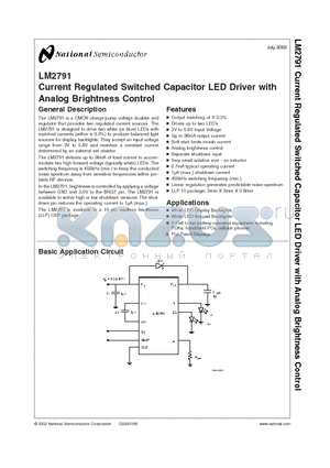 LM2791 datasheet - Current Regulated Switched Capacitor LED Driver with Analog Brightness Control