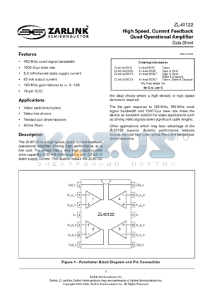 ZL40122DCB datasheet - High Speed, Current Feedback Quad Operational Amplifier