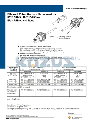 RJICY12233E0100 datasheet - Ethernet Patch Cords with connectors