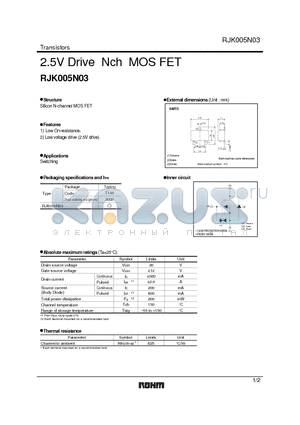 RJK005N03 datasheet - 2.5V Drive Nch MOS FET