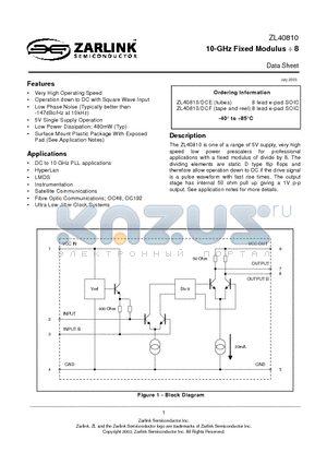 ZL40810 datasheet - 10-GHz Fixed Modulus  8