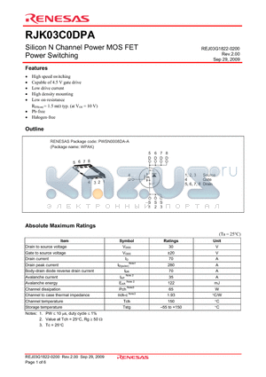 RJK03C0DPA datasheet - Silicon N Channel Power MOS FET Power Switching