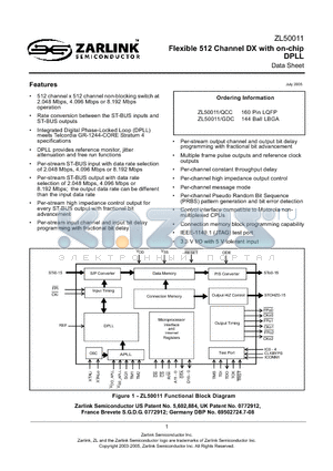 ZL50011 datasheet - Flexible 512 Channel DX with on-chip DPLL