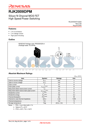 RJK2009DPM datasheet - Silicon N Channel MOS FET High Speed Power Switching