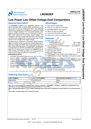 LM2903MEP datasheet - Low Power Low Offset Voltage Dual Comparators