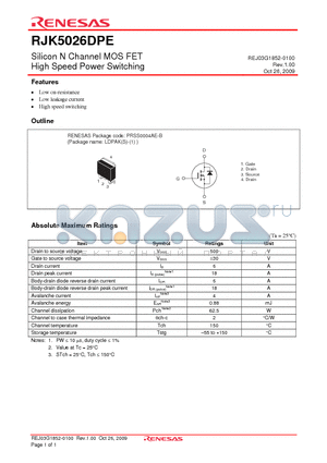 RJK5026DPE datasheet - Silicon N Channel MOS FET High Speed Power Switching
