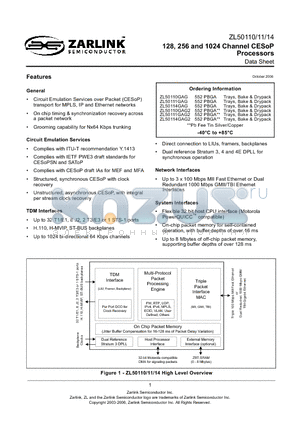 ZL50110 datasheet - 128, 256 and 1024 Channel CESoP Processors