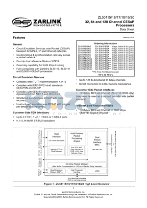 ZL50117GAG2 datasheet - 32, 64 and 128 Channel CESoP Processors