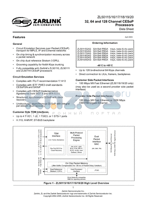 ZL50119 datasheet - 32, 64 and 128 Channel CESoP Processors