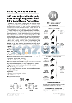 LM2931T.5.0 datasheet - 100 mA, Adjustable Output, LDO Voltage Regulator with 60 V Load Dump Protection
