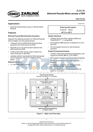 ZL50130 datasheet - Ethernet Pseudo-Wires across a PSN