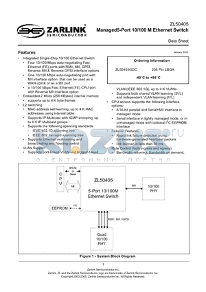 ZL50405 datasheet - Managed5-Port 10/100 M Ethernet Switch