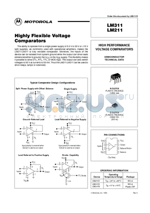 LM311 datasheet - HIGH PERFORMANCE VOLTAGE COMPARATORS