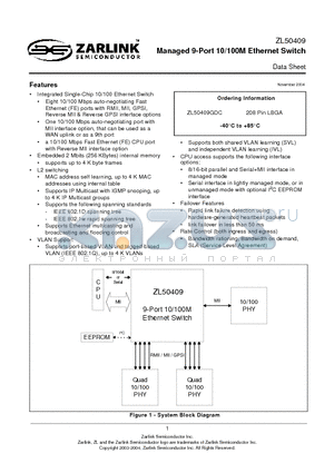 ZL50409GDC datasheet - Managed 9-Port 10/100M Ethernet Switch