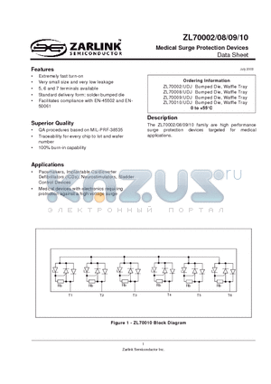 ZL70009 datasheet - Medical Surge Protection Devices