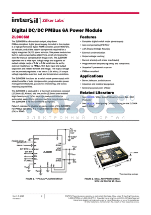 ZL9006MIRZ datasheet - Digital DC/DC PMBus 6A Power Module