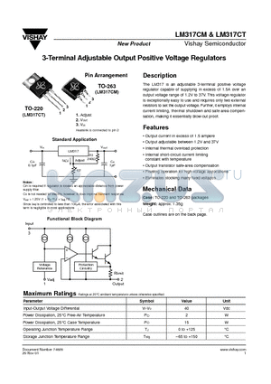 LM317CM datasheet - 3-Terminal Adjustable Output Positive Voltage Regulators