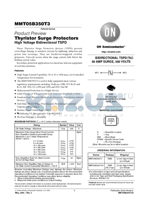 MMT05B350T3G datasheet - Thyristor Surge Protectors High Voltage Bidirectional TSPD