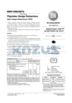 MMT10B350T3G datasheet - Thyristor Surge Protectors High Voltage Bidirectional TSPD