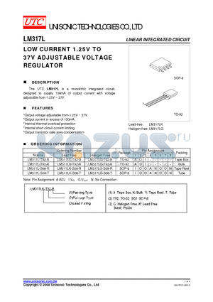 LM317LK-T92-B datasheet - LOW CURRENT 1.25V TO 37V ADJUSTABLE VOLTAGE REGULATOR