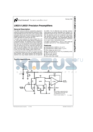 LM321AH datasheet - LM221/LM321 Precision Preamplifiers