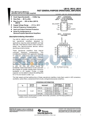 LM318D datasheet - FAST GENERAL-PURPOSE OPERATIONAL AMPLIFIERS