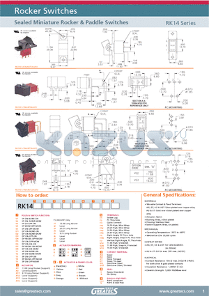 RK14S1J1NANT6AUEV datasheet - Sealed Miniature Rocker & Paddle Switches