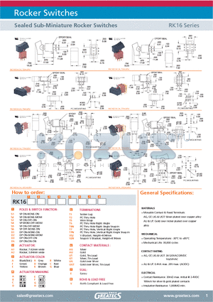 RK16 datasheet - Sealed Sub-Miniature Rocker Switches