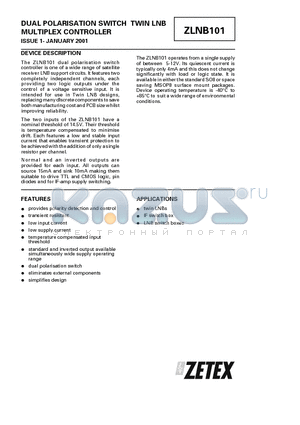 ZLNB101 datasheet - DUAL POLARISATION SWITCH TWIN LNB