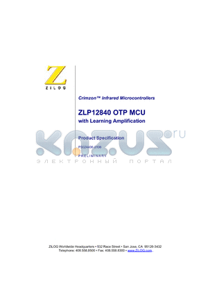 ZLP12840S2028G datasheet - Crimzon-TM Infrared Microcontrollers ZLP12840 OTP MCU with Learning Amplification