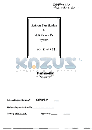 MN1871681 datasheet - SOFRWARE SPECIFICATIN FOR MULTI COLOUR TV SYSTEM