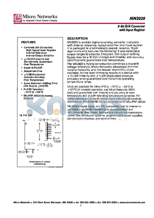 MN3020 datasheet - 8-bit D/A Converter with Input Register