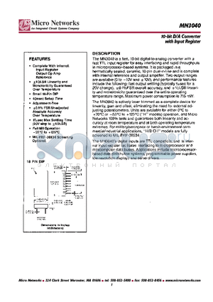 MN3040 datasheet - 10-bit D/A Converter with Input Register