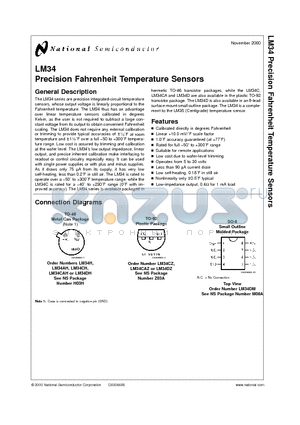 LM34_00 datasheet - Precision Fahrenheit Temperature Sensors
