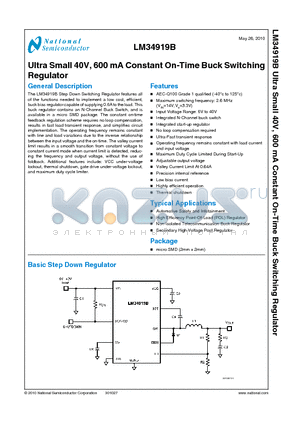 LM34919B datasheet - Ultra Small 40V, 600 mA Constant On-Time Buck Switching Regulator